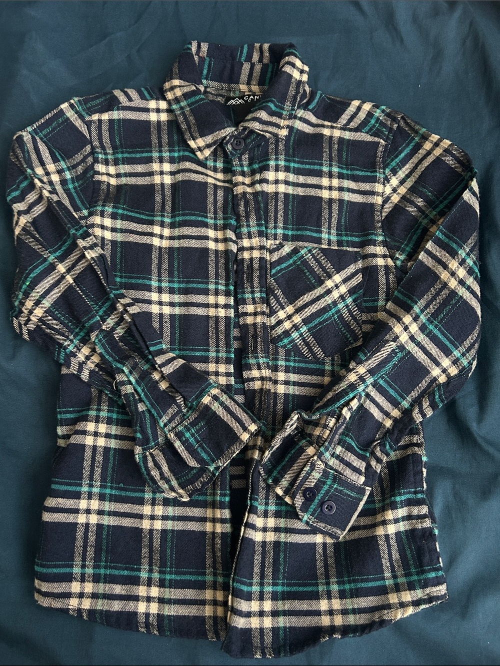 Kids Plaid Button-Down Shirt in Navy & Green